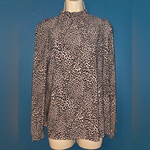 Anne Klein Women's Cheetah Print Long Sleeve Blouse, Size Medium